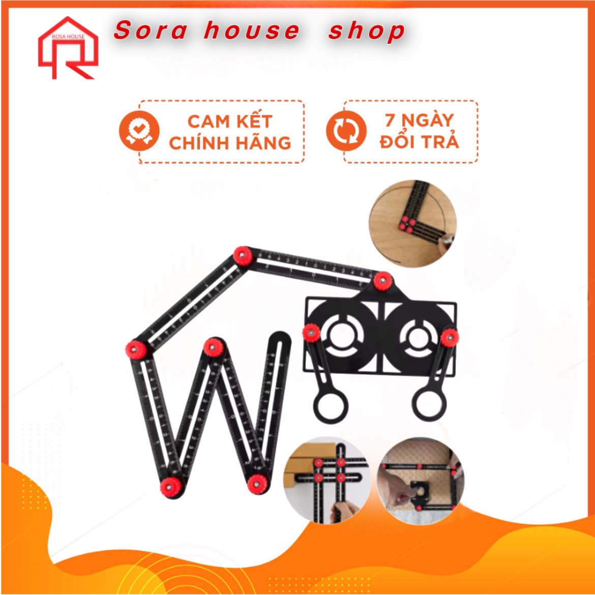 Thước đo cắt gạch đa năng, thước định vị khoan lỗ gạch hình dạng gập đoạn