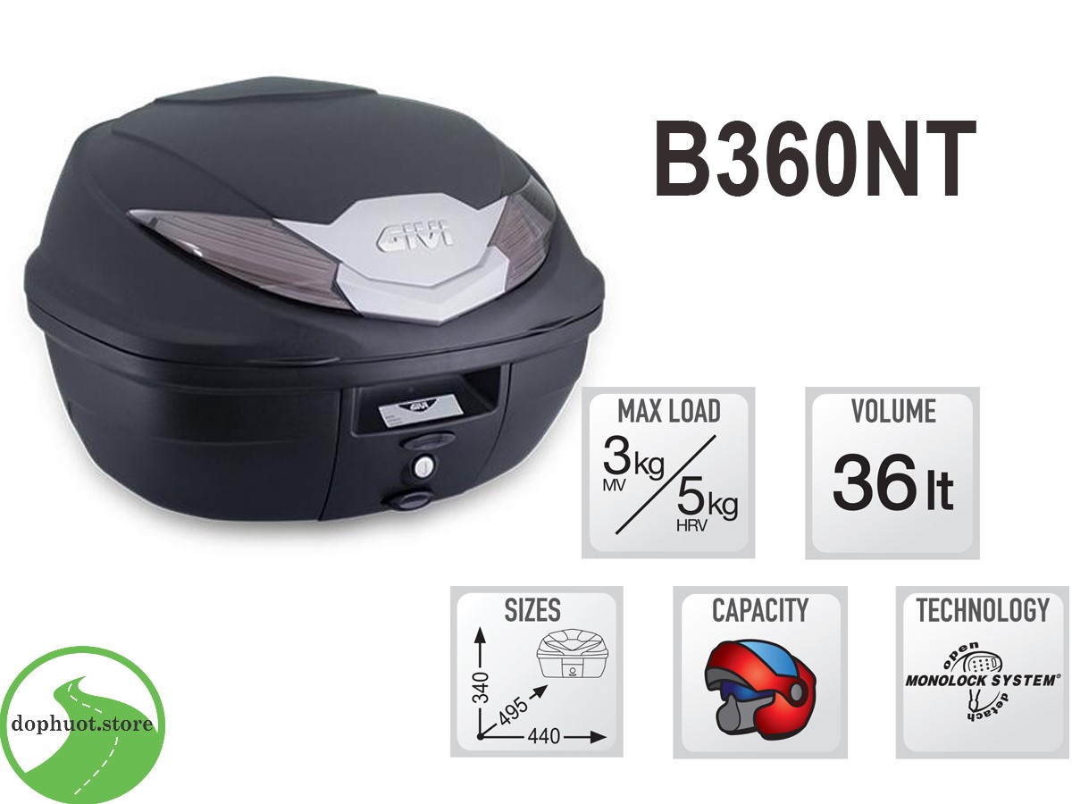 Thùng sau givi b360nt – chính hãng 36 lít