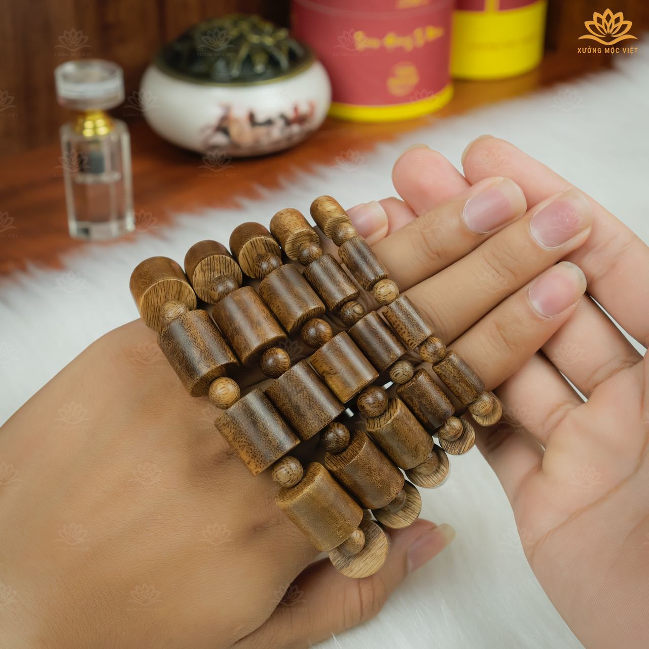 Vòng tay trầm hương trụ trúc Xưởng Mộc Việt - vòng tay may mắn tài lọc thu hút vượng khí cho người đeo - trầm tóc tiêu chuẩn size 8-16mm