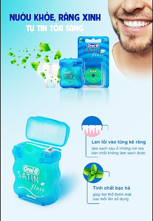 (Hàng Mỹ)CHỈ NHA KHOA ORAL-B SATIN FLOSS cuộn 50m