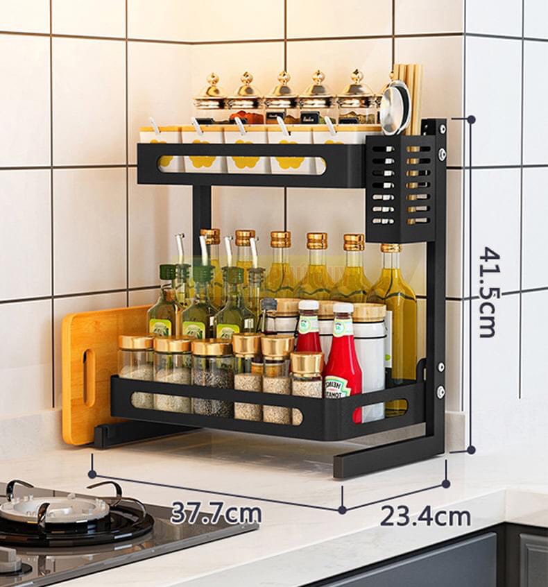 Kệ để đồ gia vị 2 tầng có chỗ để đũa muỗng tiện dụng