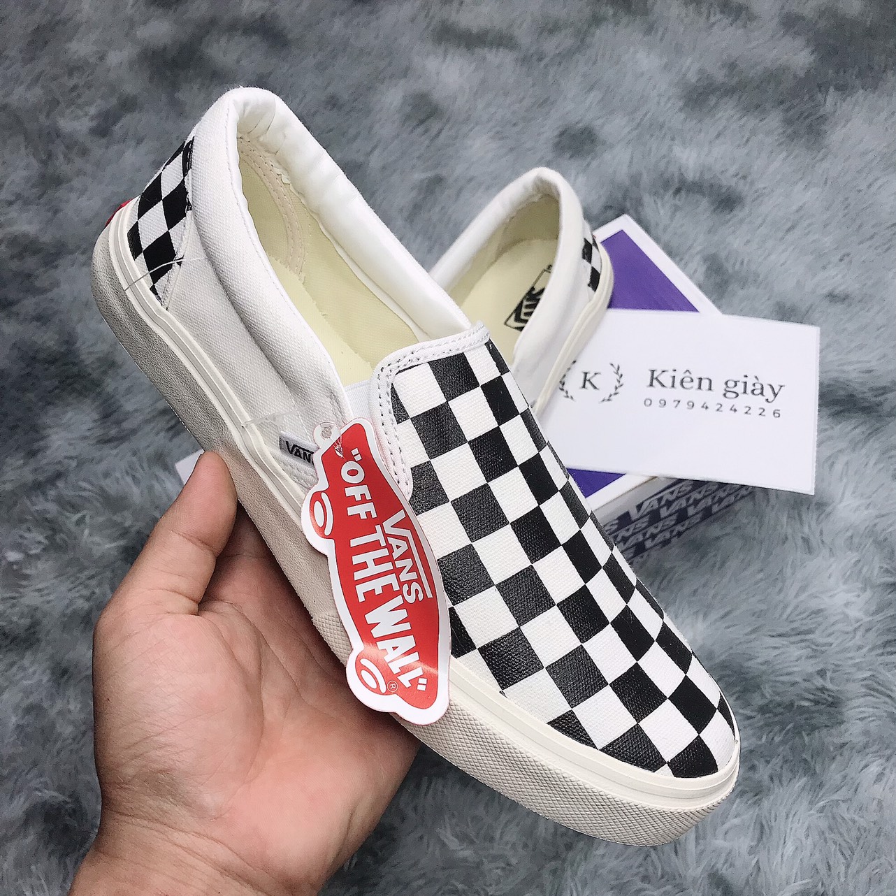 Giày lười, giày thể thao vans slip-on caro nam nữ giá rẻ