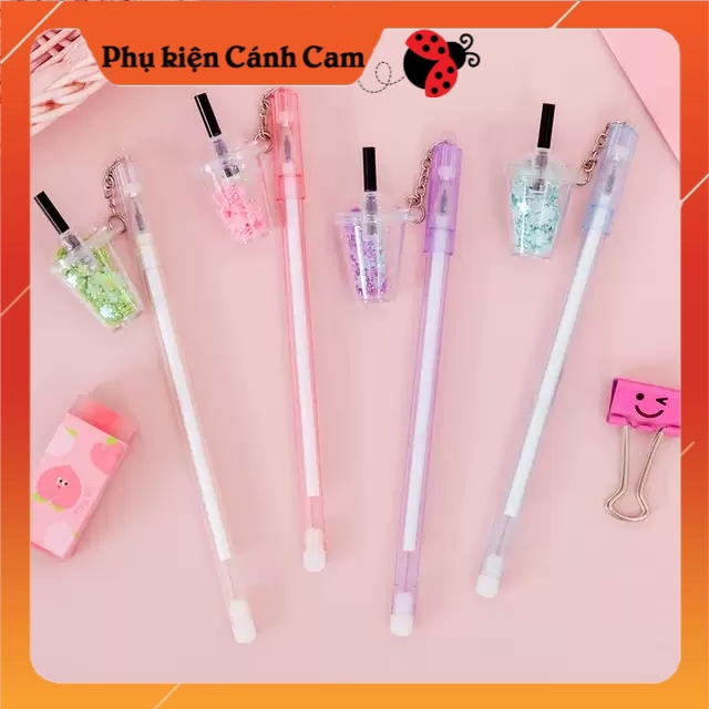 Bút, viết gel cute gắn phụ kiện tòn ten - phụ kiện cánh cam