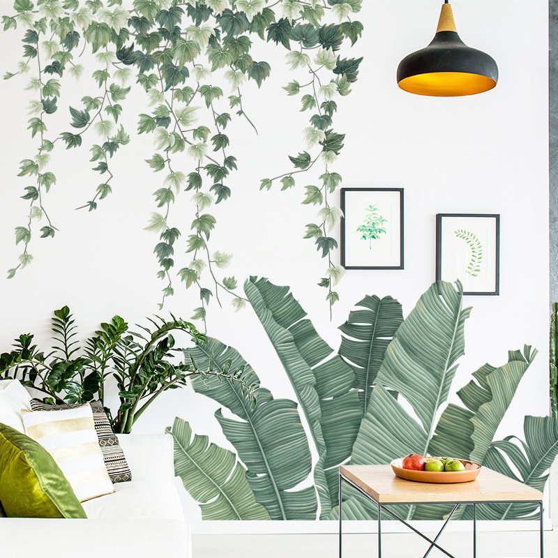 Decal dán tường cây xanh, hoa lá decor nhà cửa: Khóm chuối và dây leo GS01