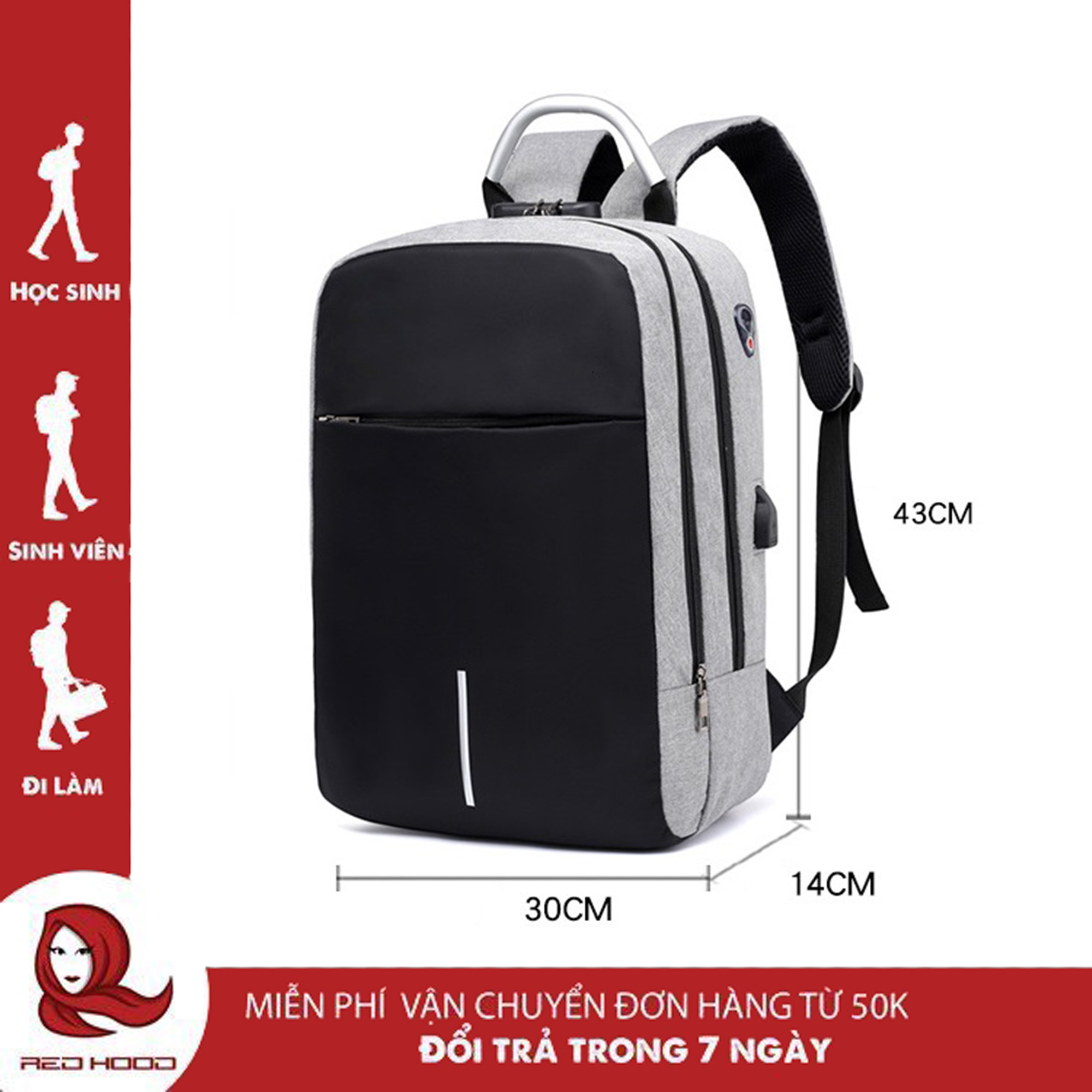 Balo laptop balo nam thời trang chống nước chống trộm redhood