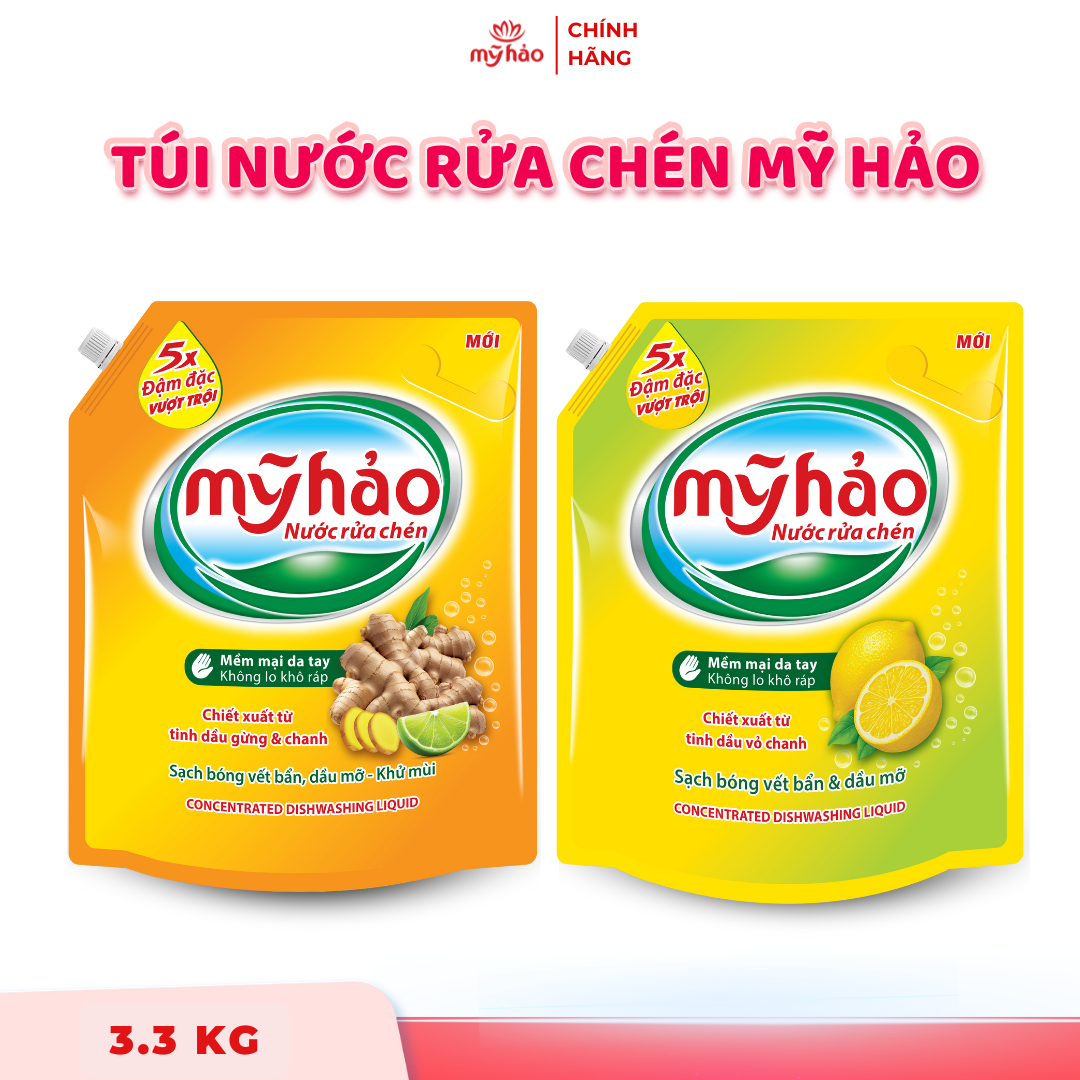 NƯỚC RỬA CHÉN MỸ HẢO - AN TOÀN CHO DA - 5X ĐẬM ĐẶC - 3.3KG Dạng Túi