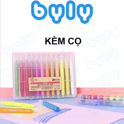 Bút sáp vặn màu nước có kèm cọ silky crayon - chenqi hl-9512 - hl-9518 - hl-9524 - byly store