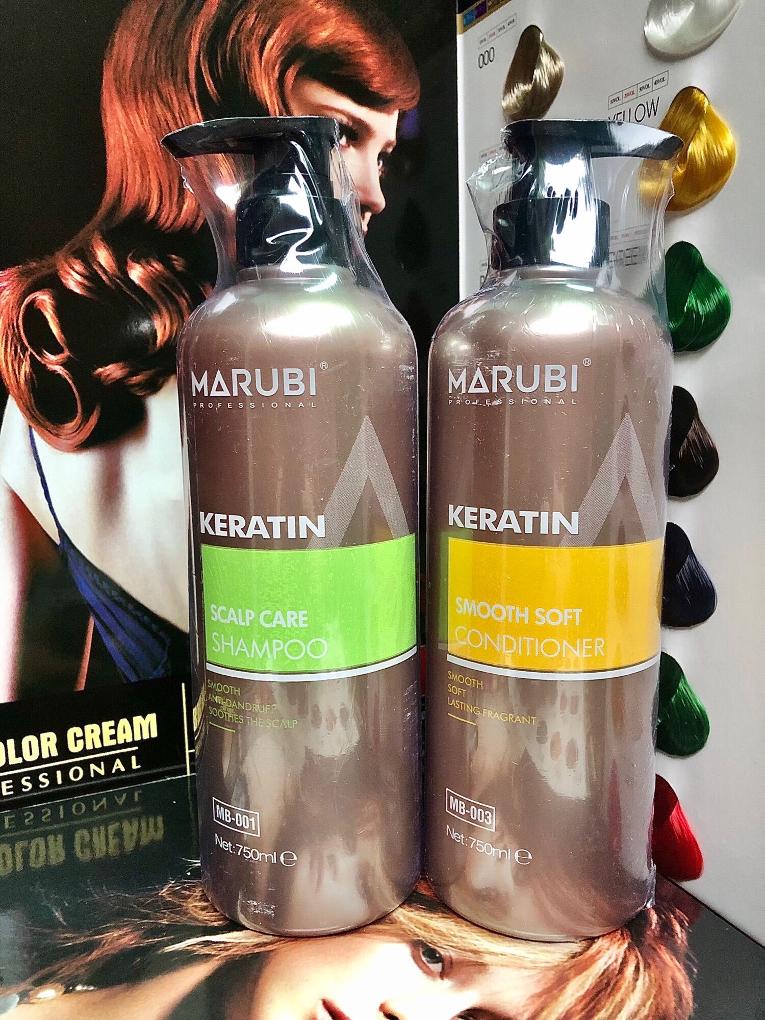 Cặp dầu gội - dầu xả keratin marubi 750ml*2 - phục hồi tóc gãy rụng