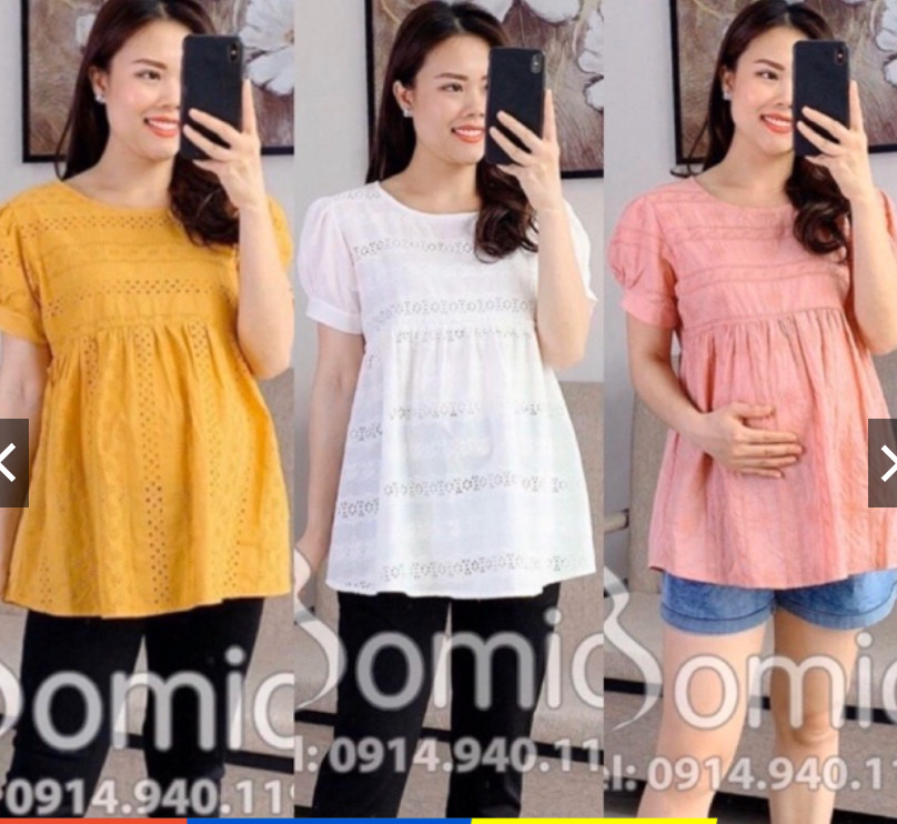 Áo bầu mùa hè công sở thêu hoa nhiều màu sắc - Đồ Bầu Xinh