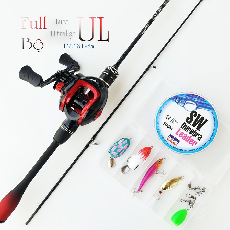 Bộ cần câu lure máy ngang ul carbon siêu dẻo tặng kèm dây câu lure và hộp mồi bcm19