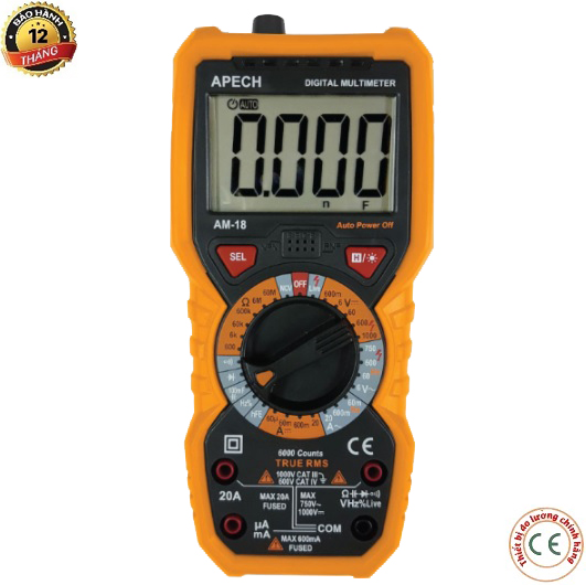 Apech am-18 đồng hồ vạn năng điện tử apech am 18 750v/1000v/20a ac/dc trở tụ điện tần số diot thông mạch nhiệt độ
