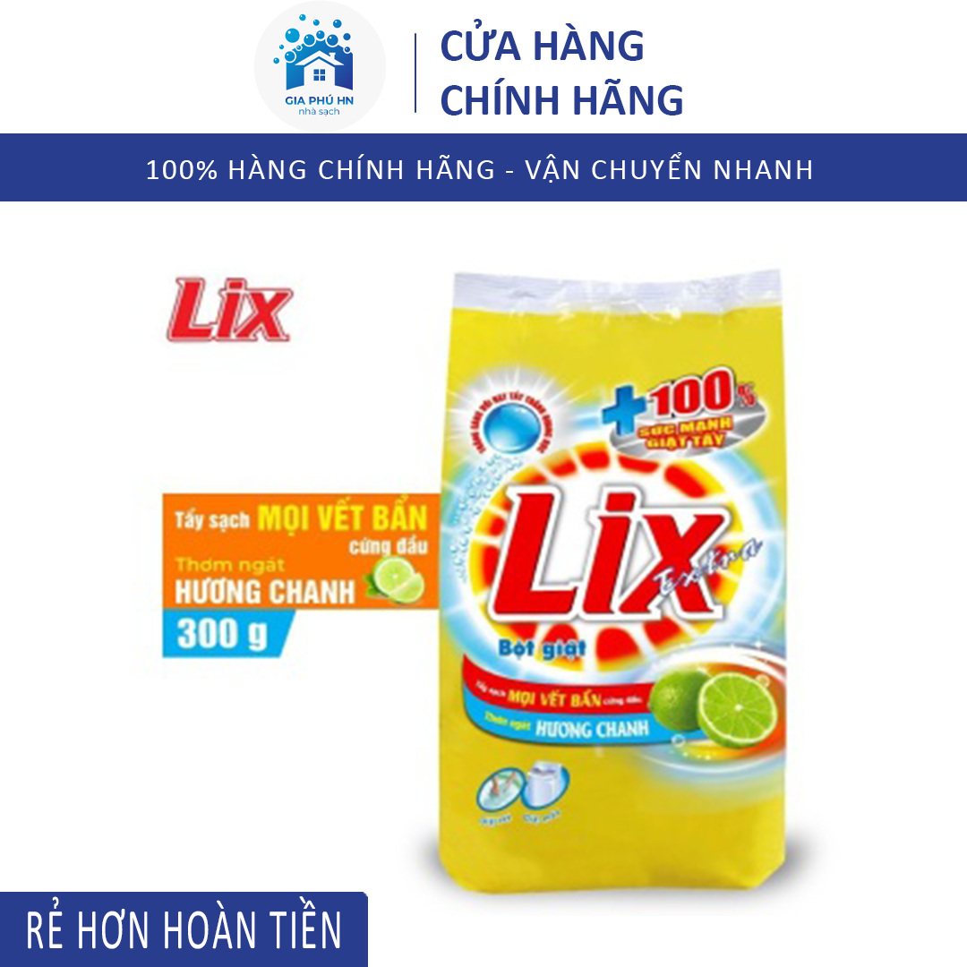 Túi bột giặt lix hương chanh 300g, giặt siêu sạch, an toàn cho da
