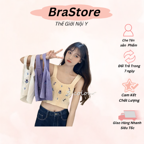 Áo 2 dây bản to , áo bra len croptop sexy kiểu hàn quốc ulzzang thêu hoa 2897