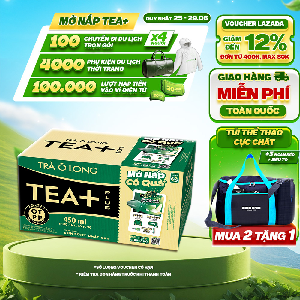 [SALE 25.6] Thùng 24 Chai Trà Ô long Tea+ (450ml /chai)