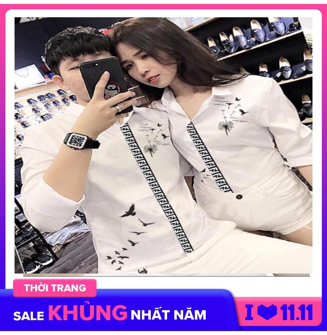 [HCM]ÁO SƠ MI NAM NỮ CẶP ĐÔI HOA LỤA CÁNH ÉN MÙA XUÂN