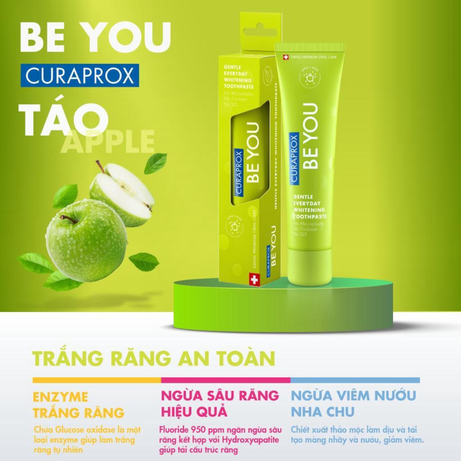 Kem đánh răng Curaprox BE YOU trắng răng tự nhiên 60ml Táo + Lô hội