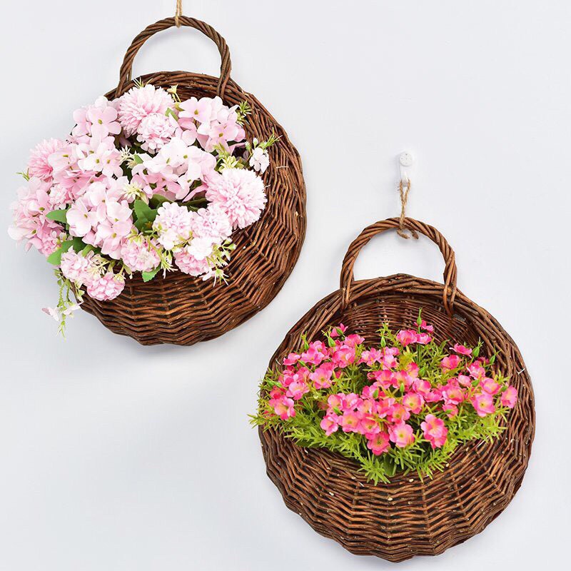 Giỏ mây đan cắm hoa kích thước 20x22x17cm Giỏ Hoa Treo Tường