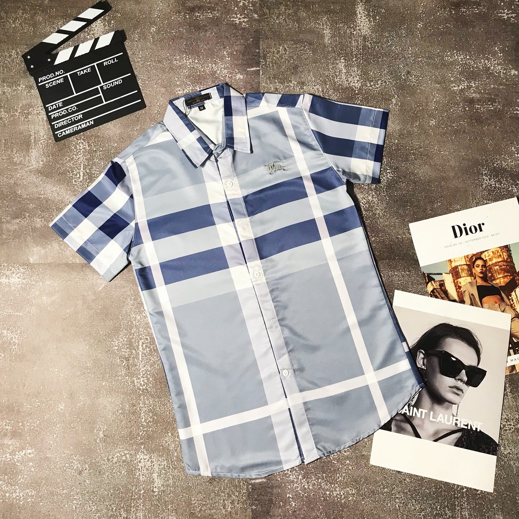 Áo sơ mi Nam Nữ Áo sơ mi tay ngắn Burberry kẻ sọc caro 4