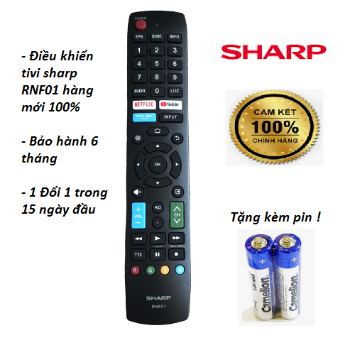 Điều khiển tivi sharp RNF01 các dòng LCD,LED,SMART, Remote tivi sharp hàng chính hãng, Tặng kèm pin !
