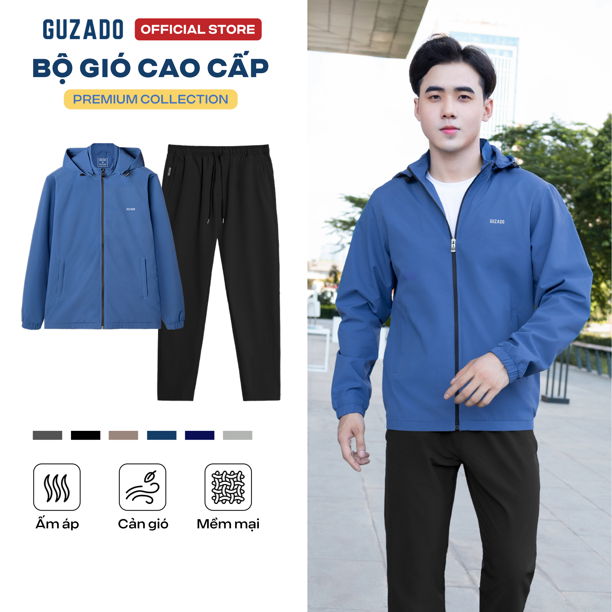 GUZADO - Bộ Quần Áo Thể Thao Nam BGD01 Với Áo Khoác Gió 2 Lớp Thiết Kế Basic Trẻ Trung Kết Hợp Quần Thể Thao Ống Suông