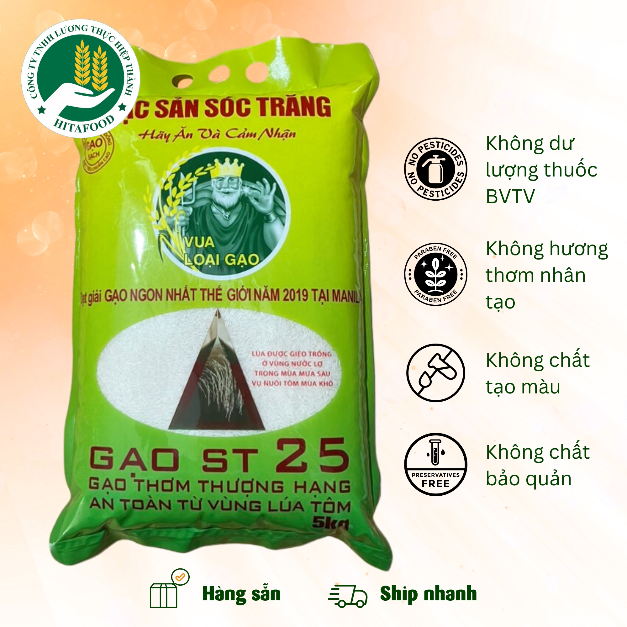 Gạo st25 dẻo, ngọt cơm hiệu ông vua sóc trăng - túi 5kg