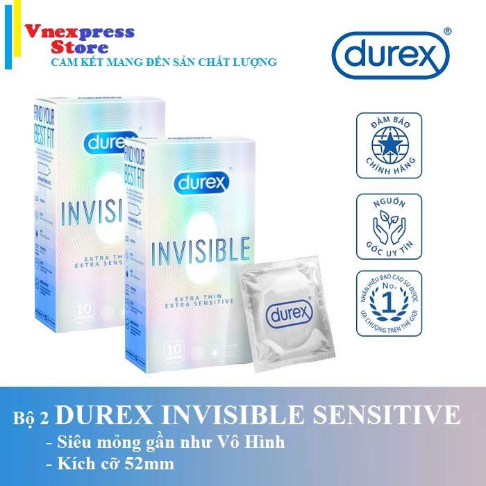 Bộ 2 hộp bao cao su durex invisible 10 bao / hộp