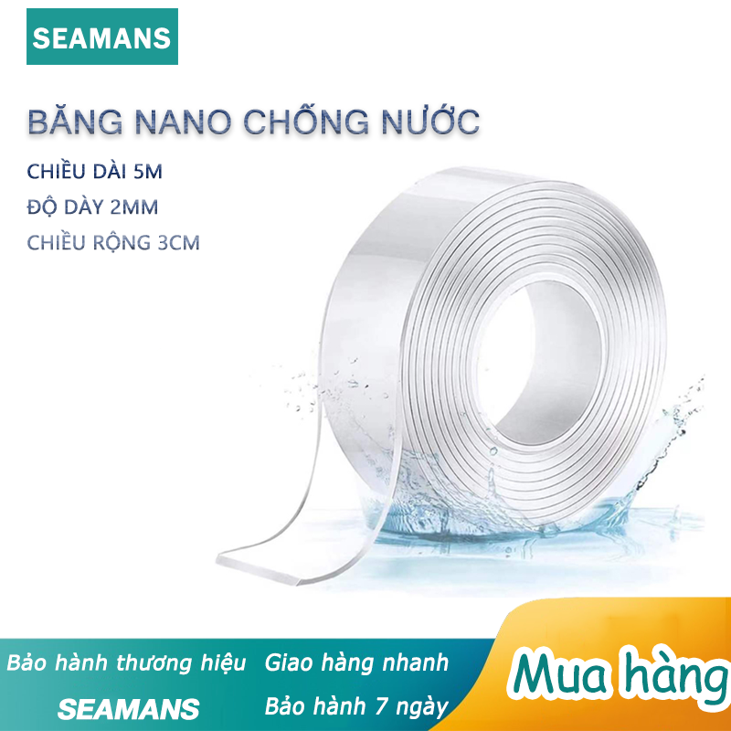 SEAMANS Băng keo nano 2 mặt siêu dính trong suốt dày 2mm, dán mọi vật dụng