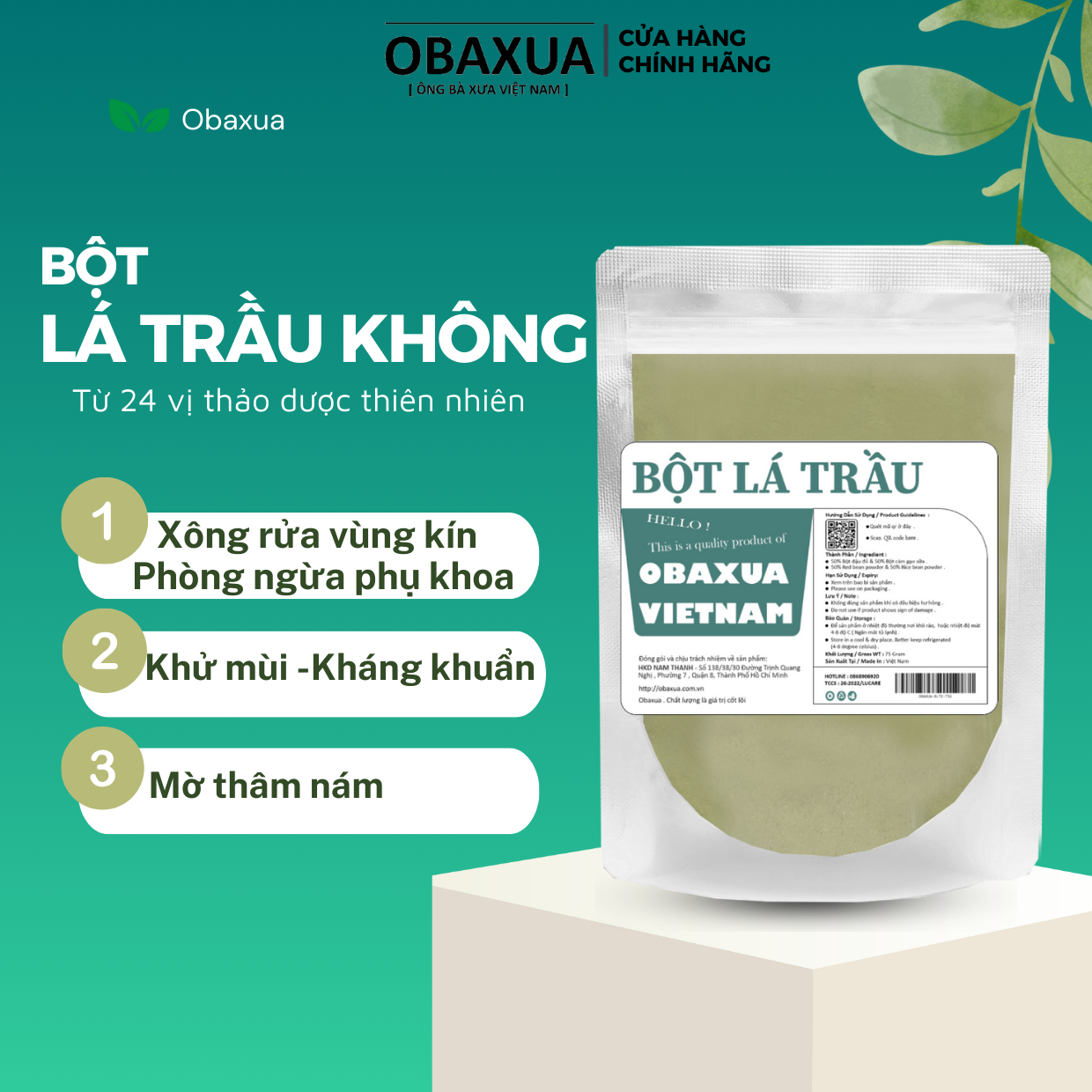 Bột lá trầu không sạch nguyên chất Obaxua 75Gr