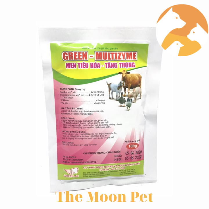 Green Multizyme [100 gr] Men tiêu hóa- tăng trọng cho gà, vịt, heo, bò, dê, cừu
