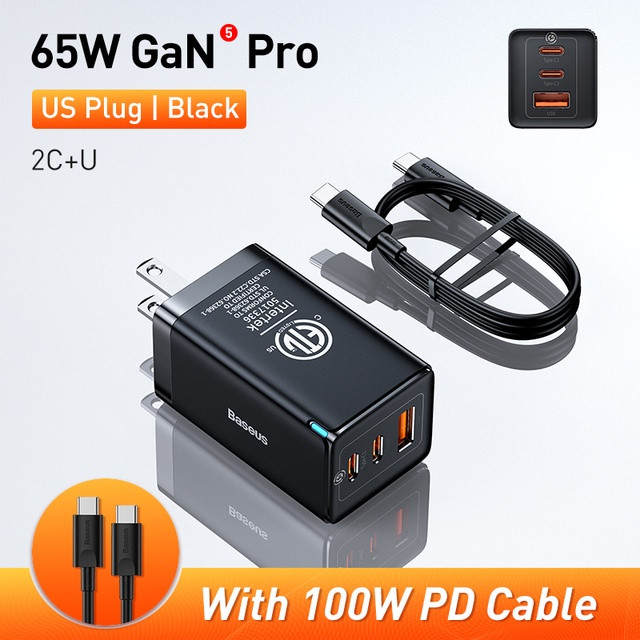 Sạc nhanh baseus củ sạc nhanh gan5 pro 65w 3 cổng