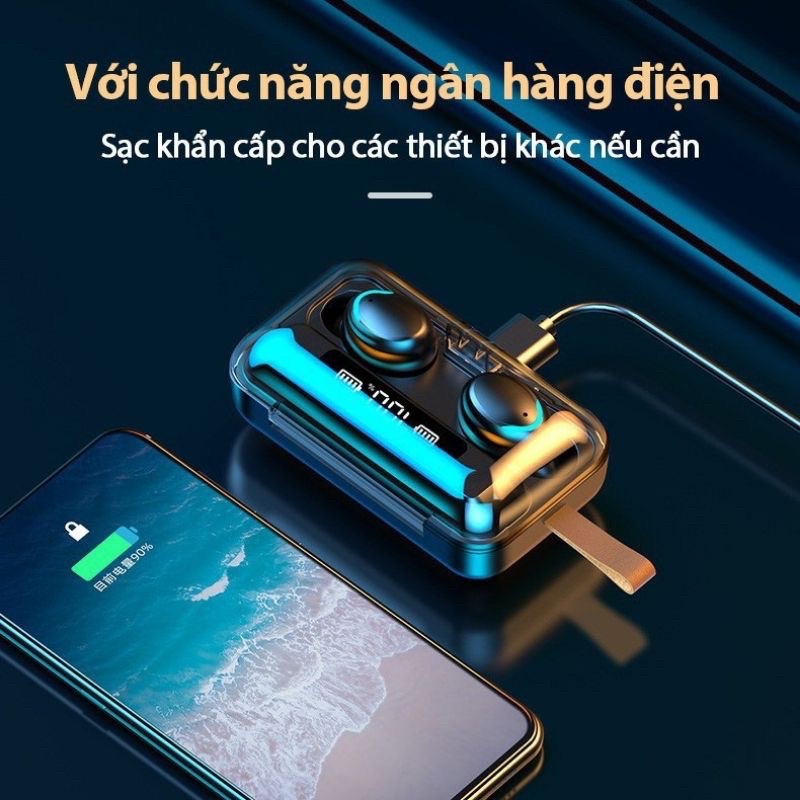 Tai nghe bluetooth tws F9 pro phiên bản không dây cảm ứng chạm , kiêm pin sạc dự phòng, công nghệ chống nước IPX cao cấp