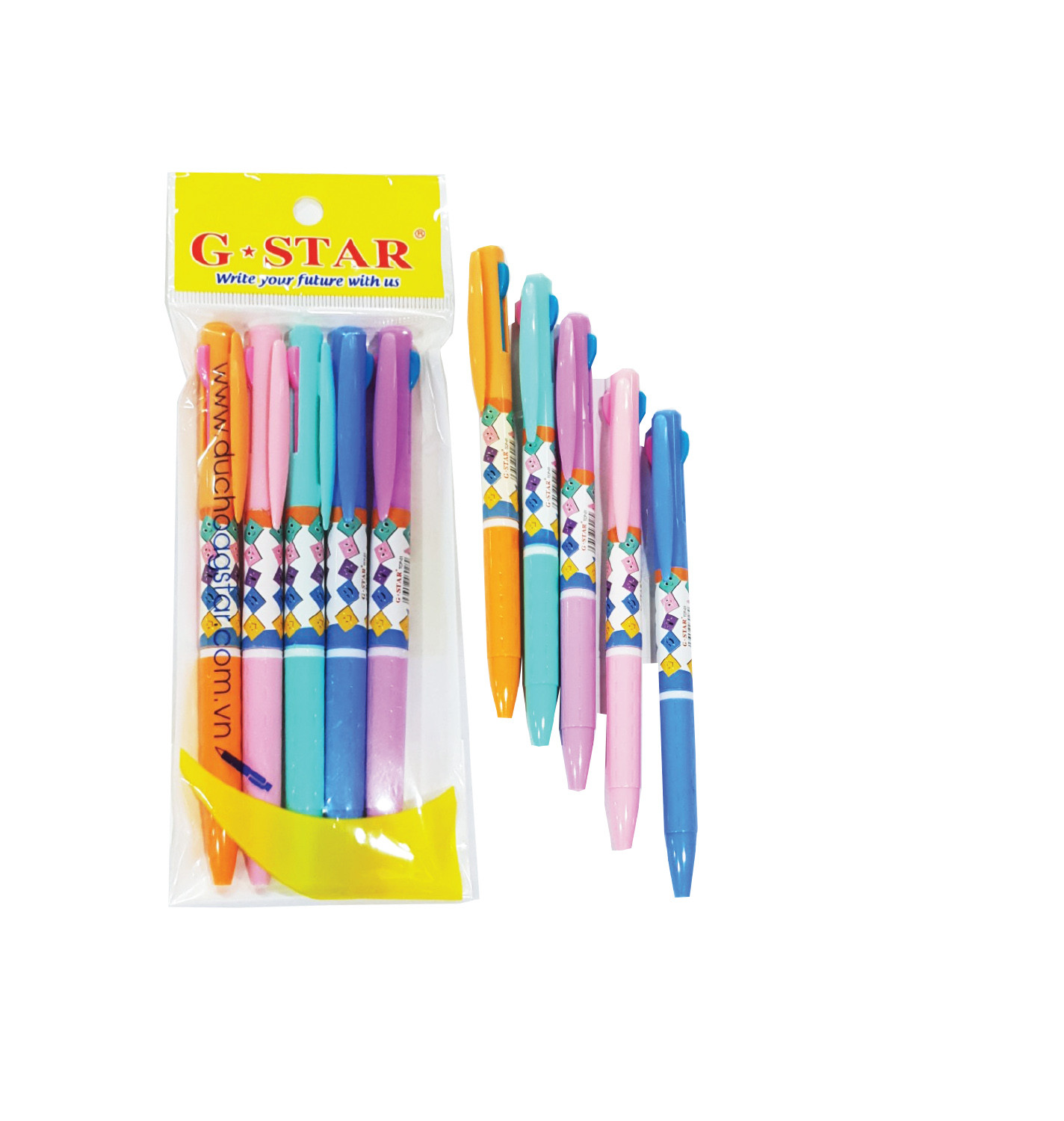 Túi combo 5 cây bút bi bấm 2 ngòi g-star tcp-01 ngòi 0.5mm