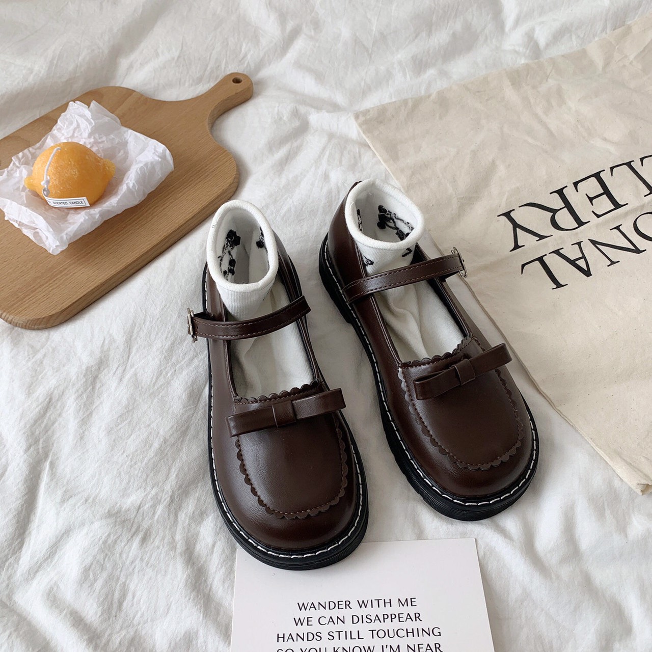 [ảnh thật] Giày búp bê lolita đính nơ da mềm đế 3cm cực xinh G088
