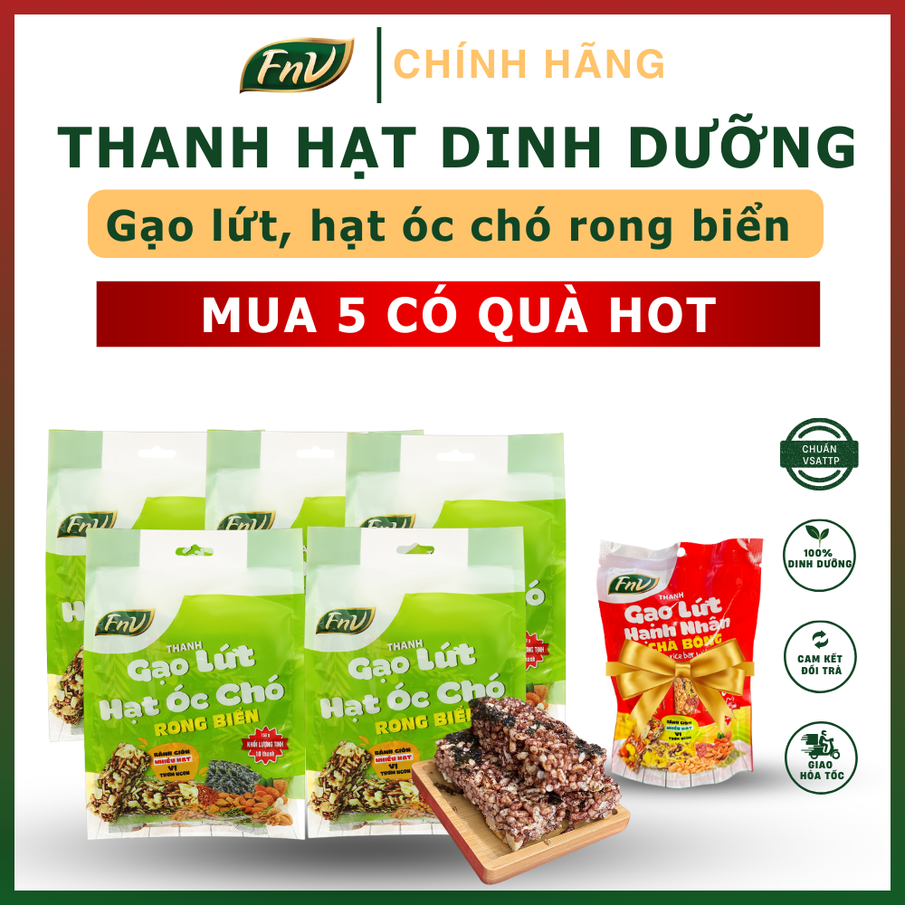 Mua 5 có quà hot - thanh gạo lứt hạt óc chó rong biển fnv, mua 5 bịch 150g + tặng 1 bịch thanh gạo lứt 45g bất kỳ