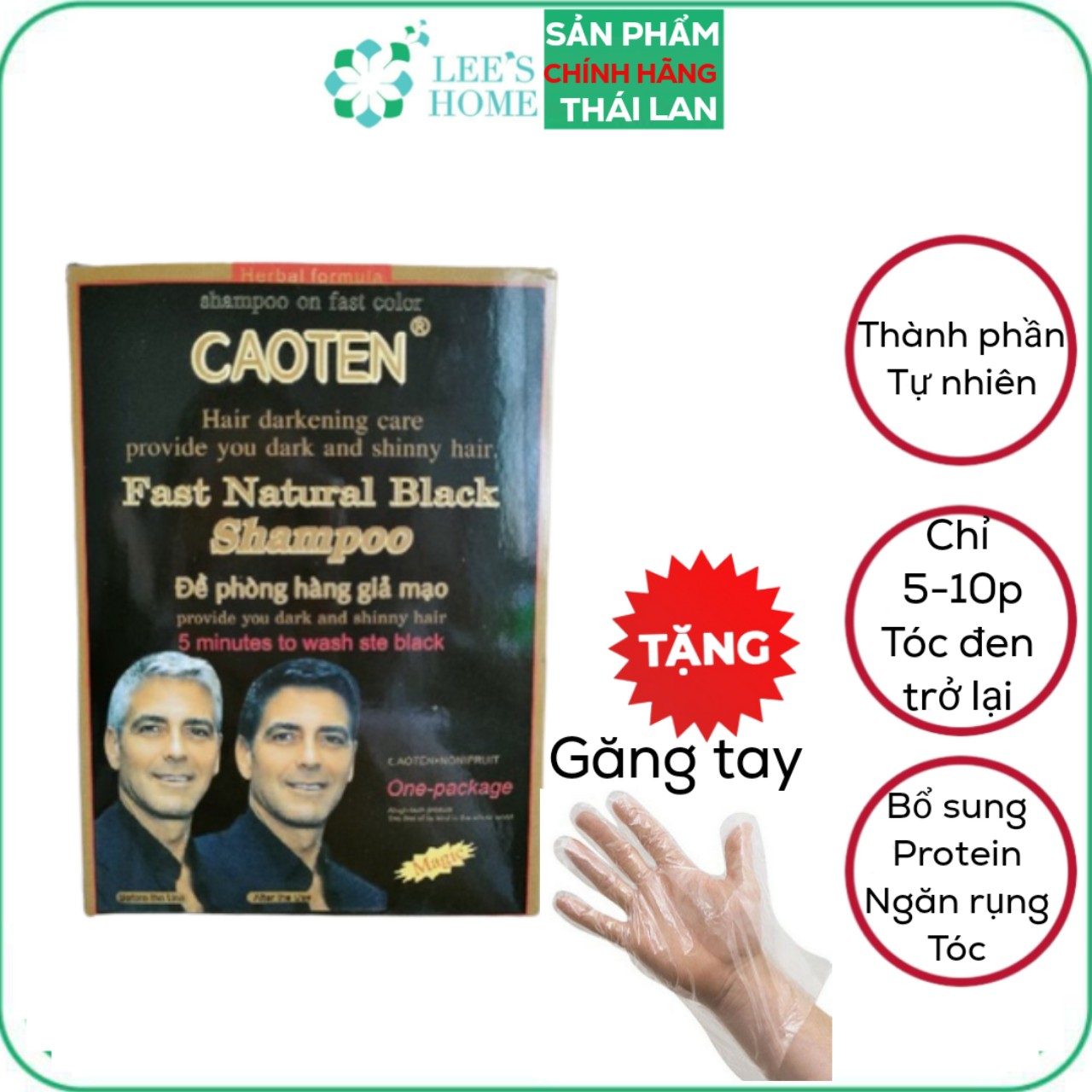 Hộp 10 gói dầu gội nhuộm đen tóc caoten - gội là đen - dầu gội đen tóc thảo dược - dầu gội nhuộm tóc phủ bạc- lee's home