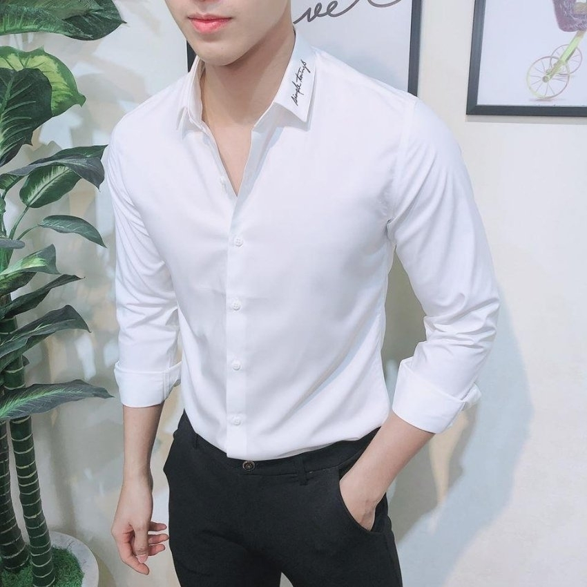 Áo sơ mi nam dài tay phối họa tiết chữ ký trên cổ JF944 trẻ trung năng động Thời trang nam cao cấp
