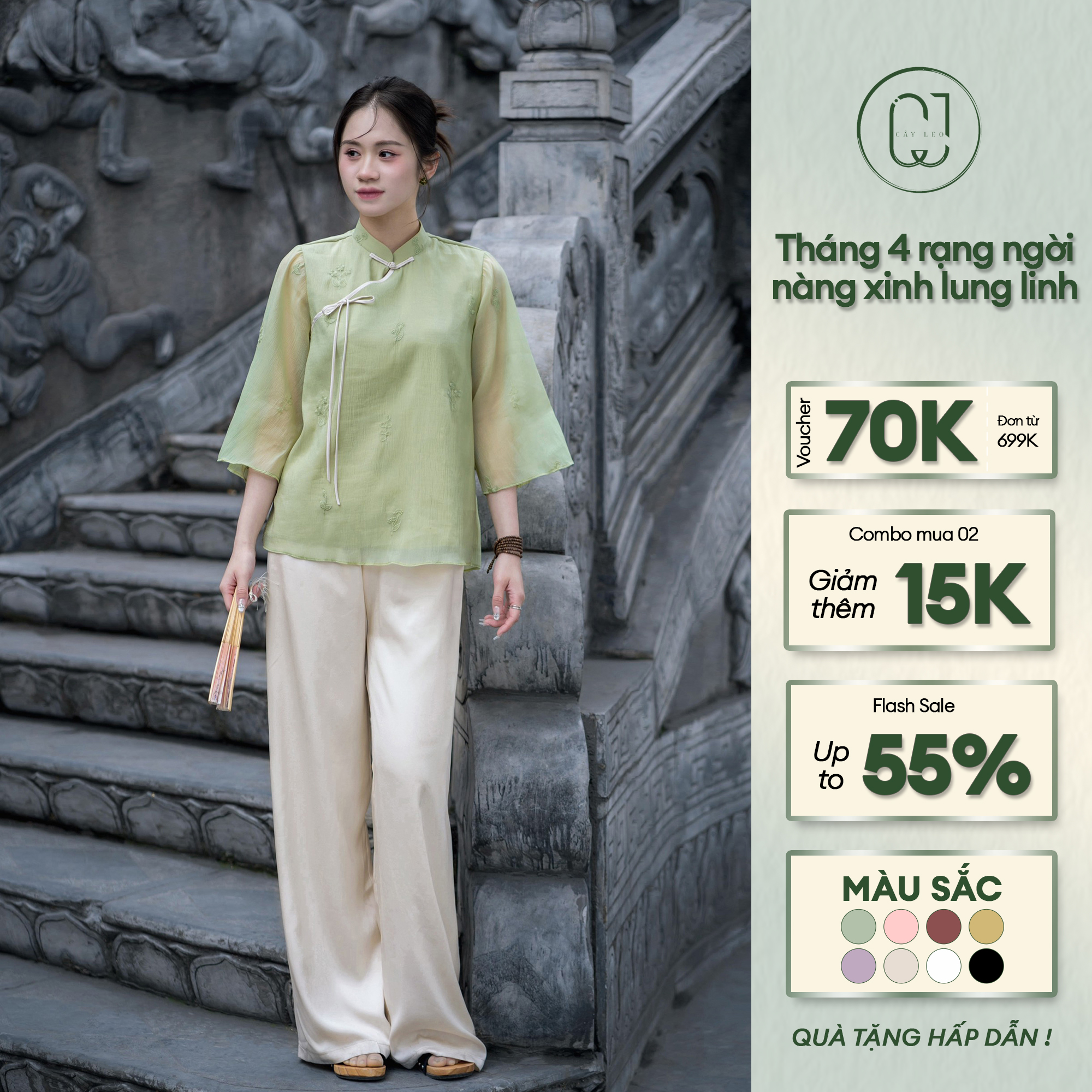 Bộ Pháp Phục Nữ Đi Chùa Nhã Uyên Gấm Lụa Cayleo Design - NU7231