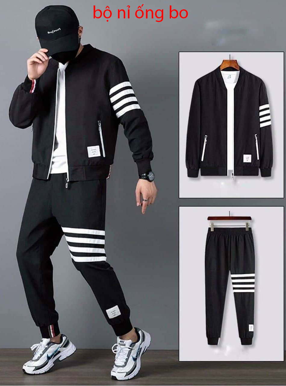 Bộ nỉ thể thao nam, áo khoác kéo khóa, chất nỉ cực dày dặn, ấm áp - 365fashion