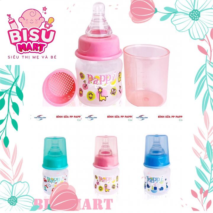 Bình sữa cổ hẹp, Bình sữa nhí cho bé sơ sinh trẻ em Pappi 60ml nhựa PP Thailand