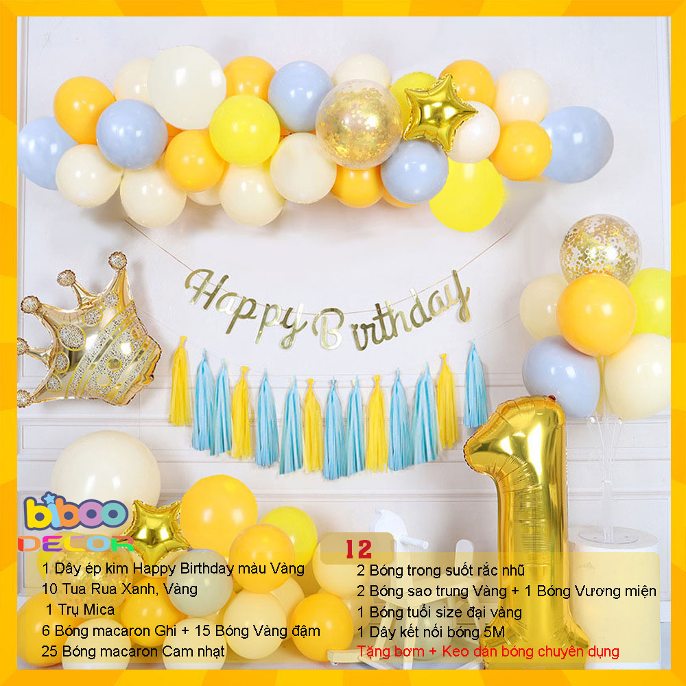 [TẶNG NGAY BÓNG TUỔI] Combo set bóng bay trang trí sinh nhật, trang trí thôi nôi, trang trí đầy tháng bé trai bé gái - BiBoo Decor S12