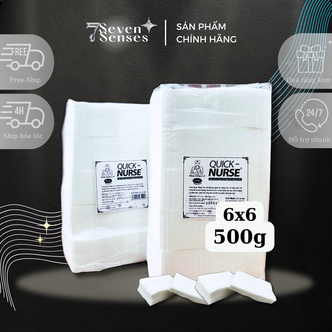 Bịch 500g bông gòn y tế cắt sẵn 6x6 quick nurse cho spa, clinic và thẩm mỹ viện