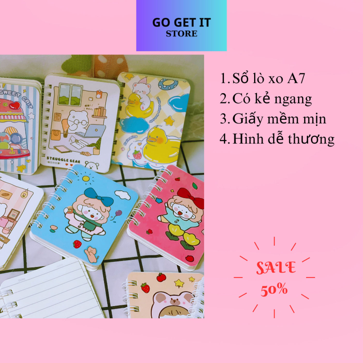 Sổ tay ghi chép mini/ sổ lò xo/sổ còng A7 dễ thương 80 trang có kẻ ngang