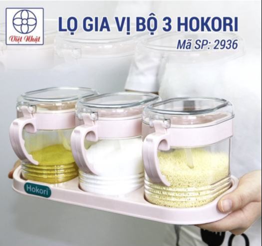 Bộ đựng gia vị nhà bếp việt nhật - set 3 hũ gia vị cao cấp