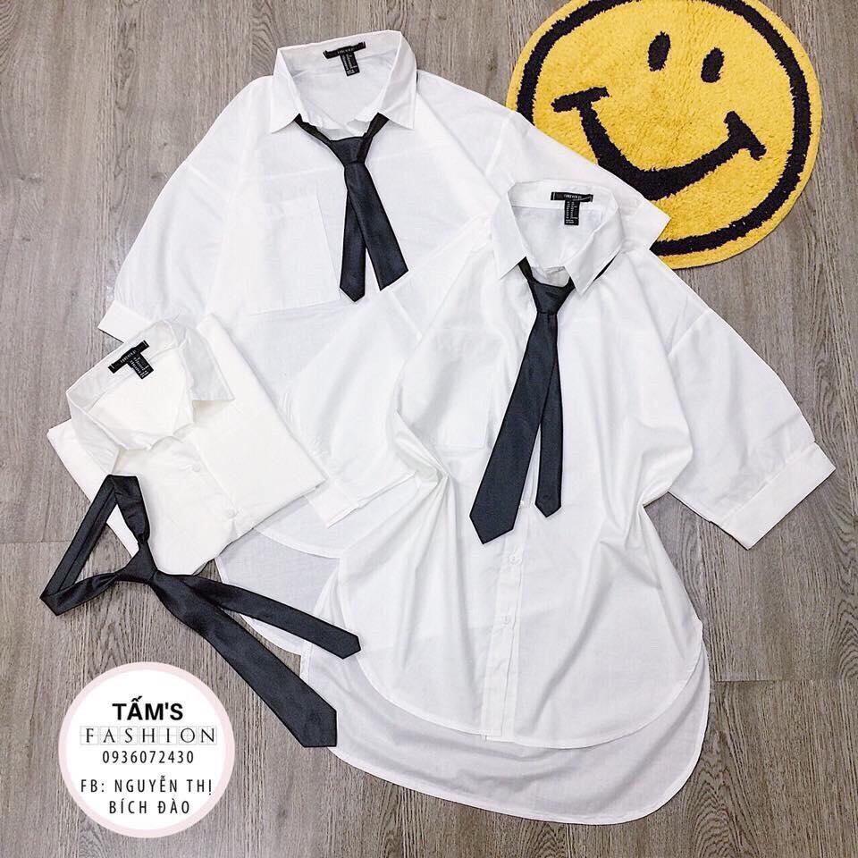 Áo sơ mi nam nữ phối cà vạt - MIN Boutiques - Ảnh thật