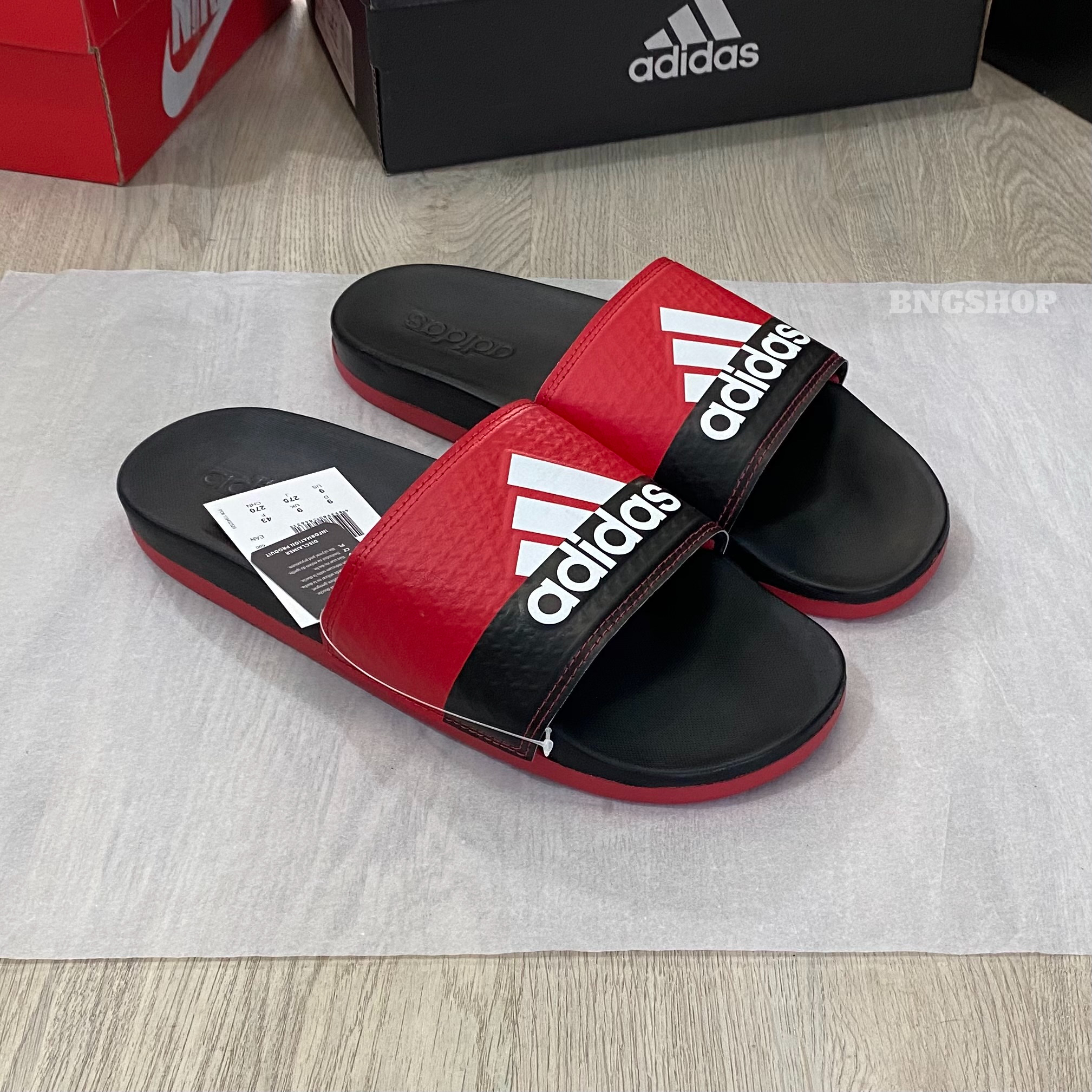 Dép Adidas Adilette Comfort Đỏ Đen - Dép quai ngang đế mềm, Cloudfoam, Full box