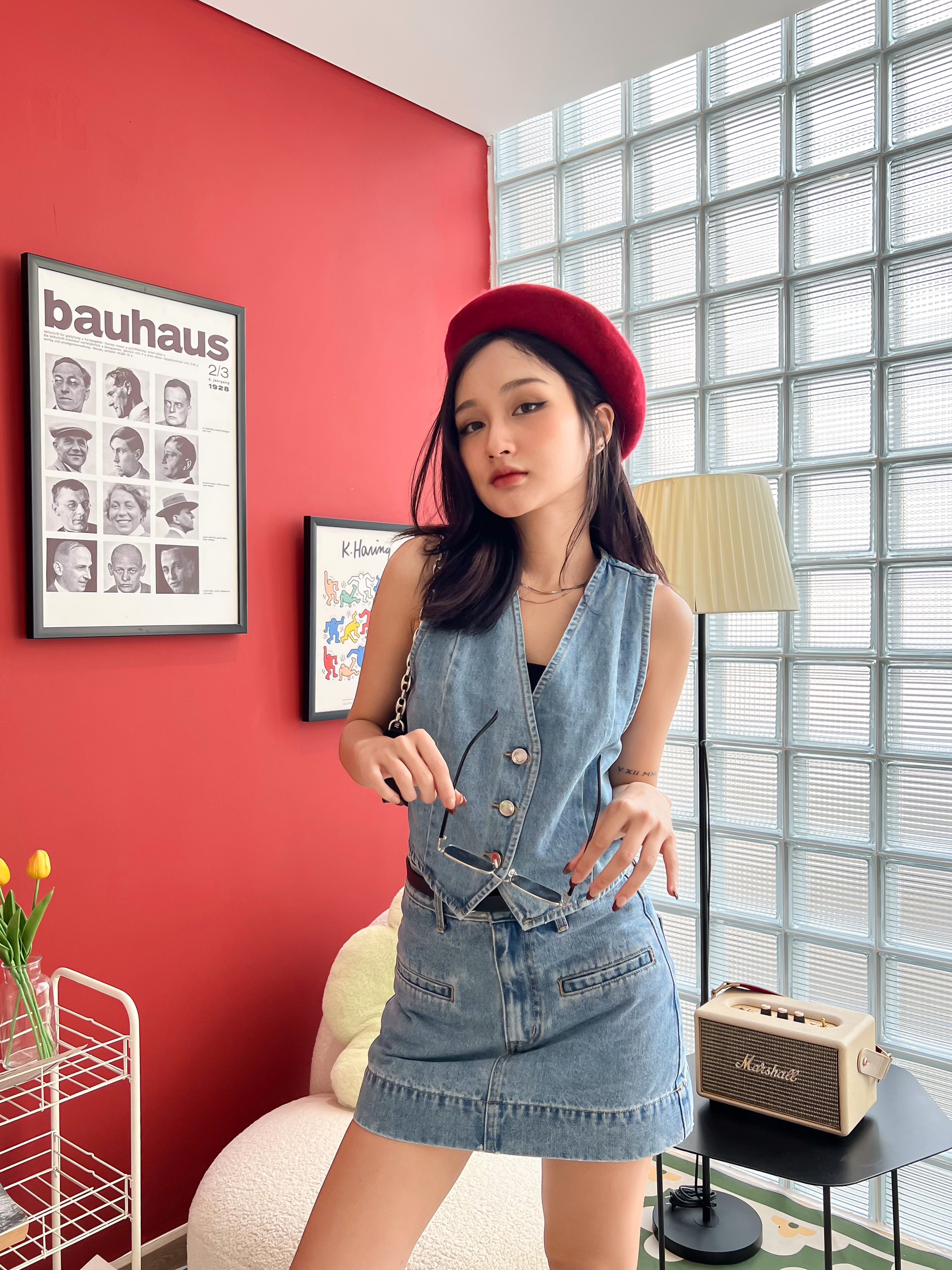 Kido chân váy jeans 2 túi trước darcy jean skirt