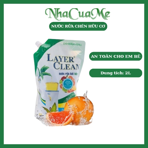Nước rửa chén hữu cơ Layer Clean hương quýt túi 2l