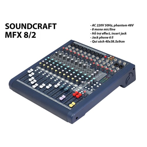 Bàn trộn Mixer Soundcraft MFXi8 Kênh 10 8 Mono 2 Stereo Hỗ Trợ Âm Thanh Hát KaraokeLivetream Fb Bộ Vi Xử Lý Audiodna 8 Mono 2 Kênh Âm Thanh Nổi Tích Hợp Bộ Xử Lý Hiệu Ứng 24 Bit Lexicon 32 Hiệu Ứng Xử Lý Âm Thanh Chuyên Nghiệp