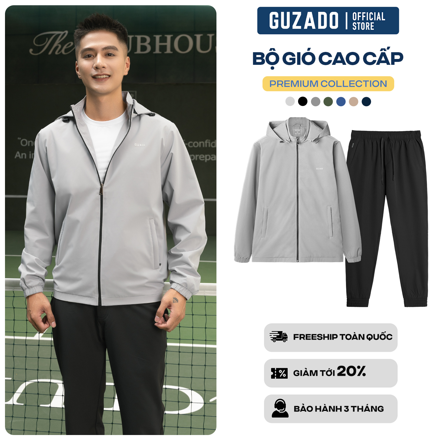 TẶNG QUÀ ĐƠN 599K CHỈ 27.12 Bộ Quần Áo Khoác GUZADO Áo Khoác Thể Thao Nam Basic Dễ Mặc Chất Vải Gió Chống Gió Giữ Ấm Kết Hợp Quần Dài Jogger Nam BGD02