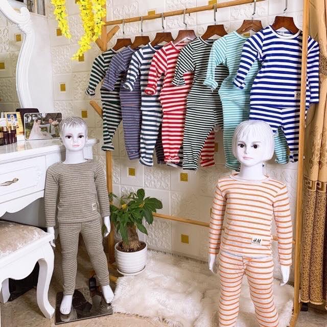 [HCM]COMBO 2 bộ sọc dài tay bé trai gái vải cotton đẹp mịn mát size 5-20kg